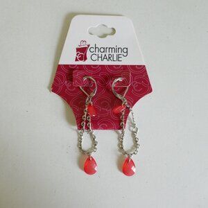 NWT Charming Charlie silver and pink dangle earrings